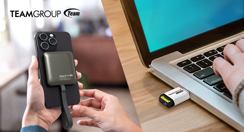 Extern SSD ansluten till en smartphone bredvid en bärbar dator